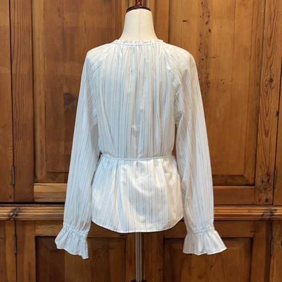 J. Crew Peasant Tulip Cuff Tie Waist Button down Blouse Sz. L - Picture 8 of 16